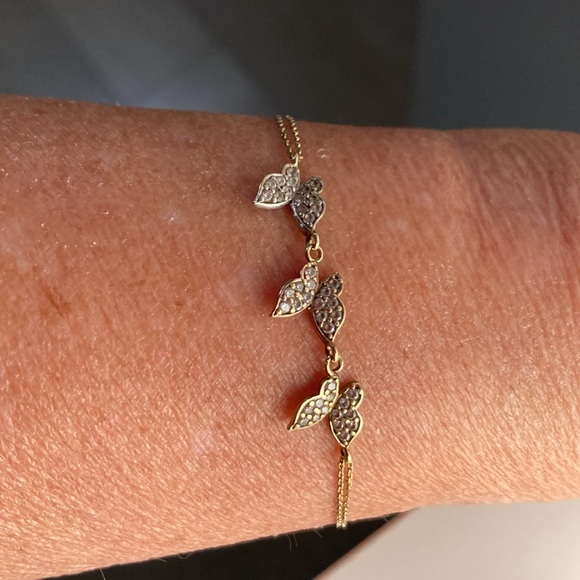 14K Gold, 3 Butterflies, 2 Strand Chain Bracelet, White, Rosegold, Yellow Gold - Picture 11 of 11